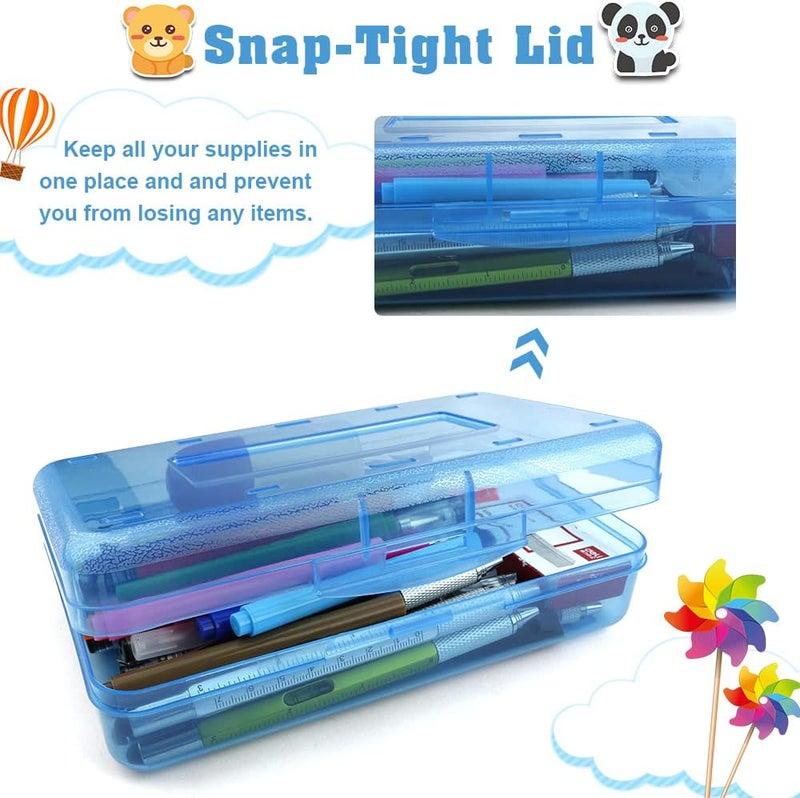 BOEIAC 2 Pack Plastic Pencil Case - Clear, Hard, Storage Box for School Office Supplies - Pink+Green - Image 5